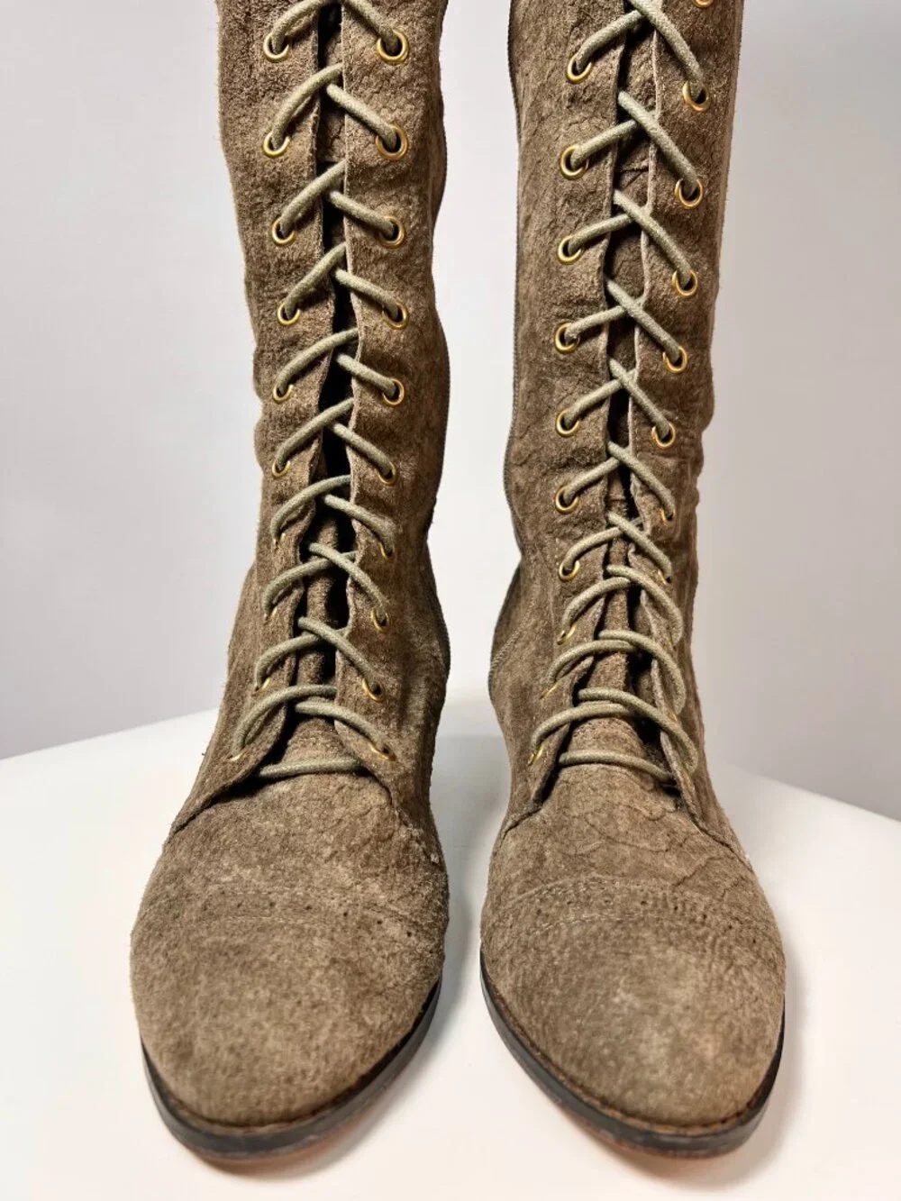 Jeffrey Campbel x Free People Joe Suede Lace Up Over The Knee Boots Sage 9 LNWOT